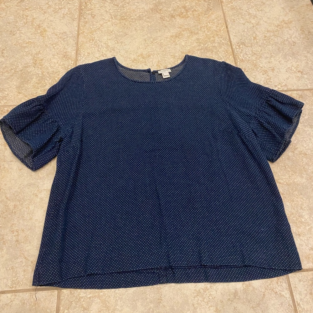 J. Crew Dark Blue Textured Blouse